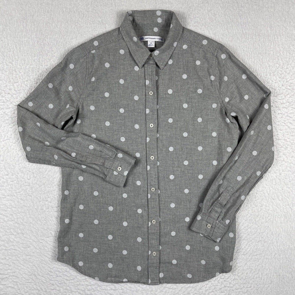 Southern Tide Shirt Womens Small Gray White Polka Dot Preppy Casual Workwear